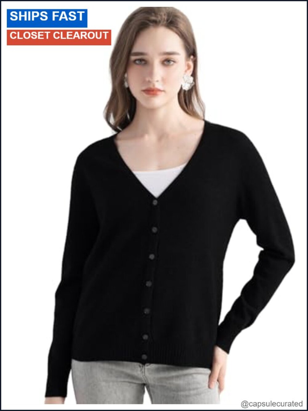 Women's Grade A Cashmere V-Neck Cardigan Sweater Long Sleeve